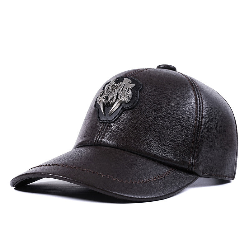 Genuine Leather Peaked Cap Men&#39;s And Women&#39;s Casual Goat Skin
