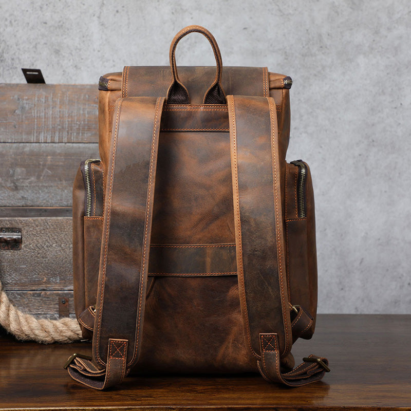 Large Capacity Vintage Crazy Horse Leather Backpack