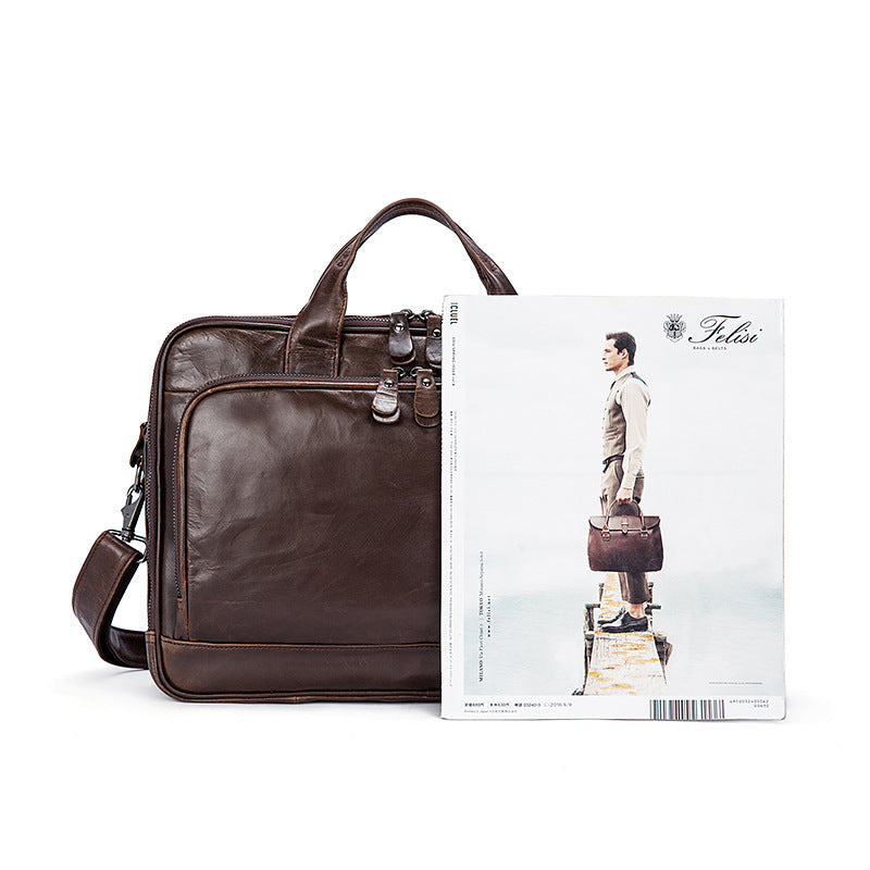 Leather Business Briefcase Oil Wax Men&#39;s Handbag