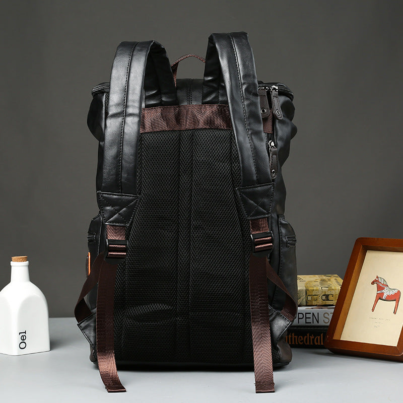 Men&#39;s Leather High Quality Backpack Youth Travel School Laptop Bags