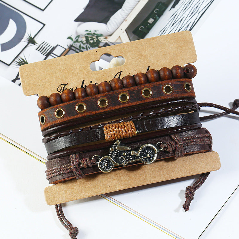 Vintage Braided 4-piece Cowhide Bracelet
