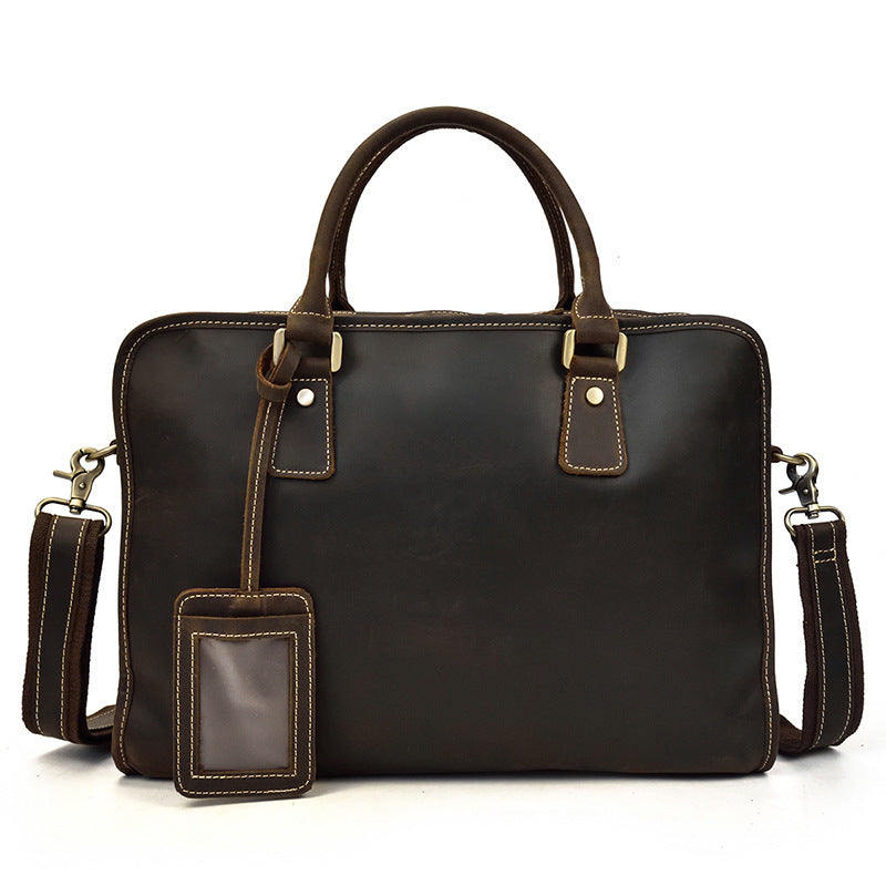 Men&#39;s Crazy Horse Leather Retro Commuter Business Bag