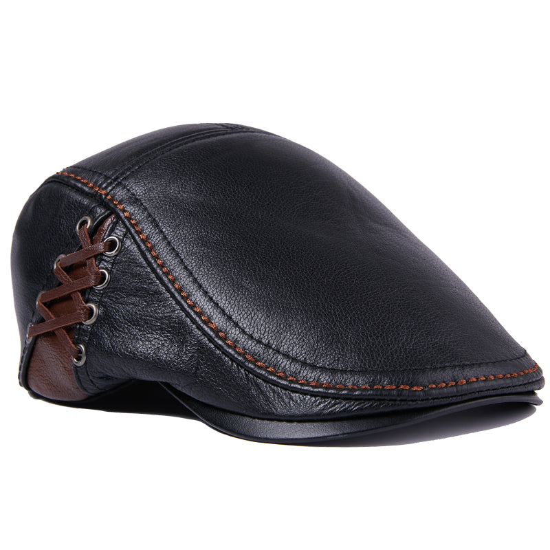 Men&#39;s Cowhide Beret Leather Hat