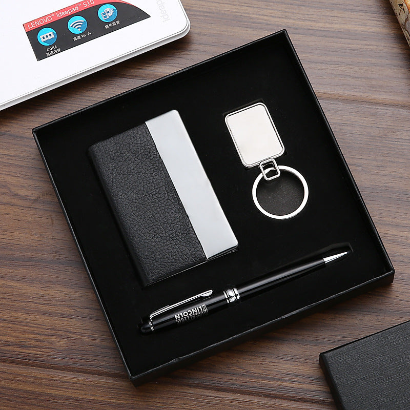 Notebook Signature Pen Suit Keychain Business Card Holder Four-piece Set Gift Set