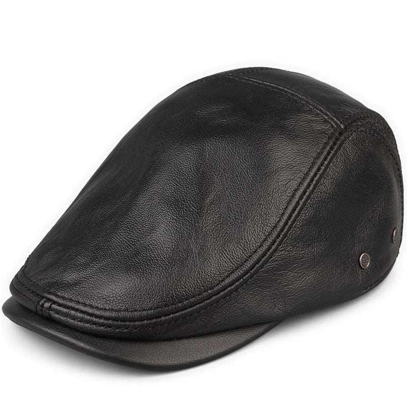 Autumn And Winter Cowhide Men&#39;s Leather Hat Thin Middle-aged
