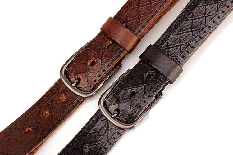 Men&#39;s leather pin buckle head leather