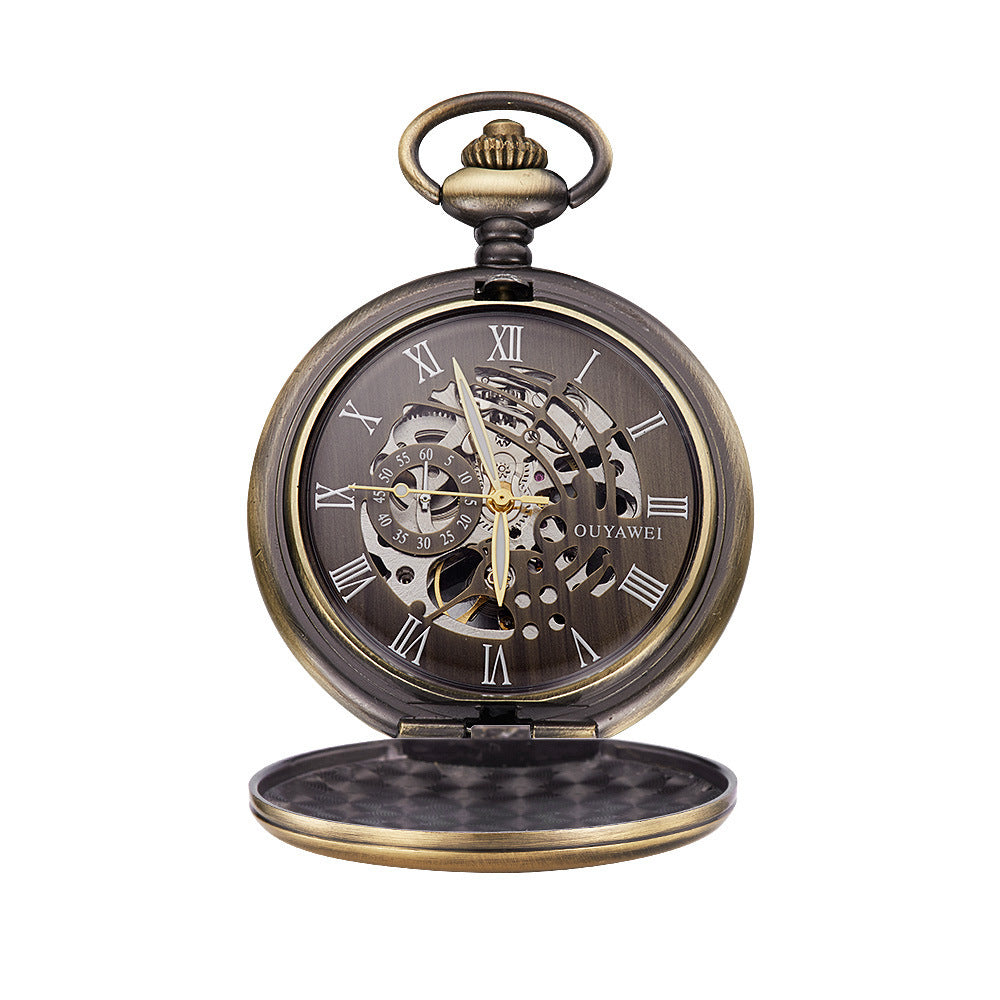 Retro Men&#39;s Mechanical Watch Manual Winding See-through Bottom Cover Men&#39;s Mechanical Pocket Watch