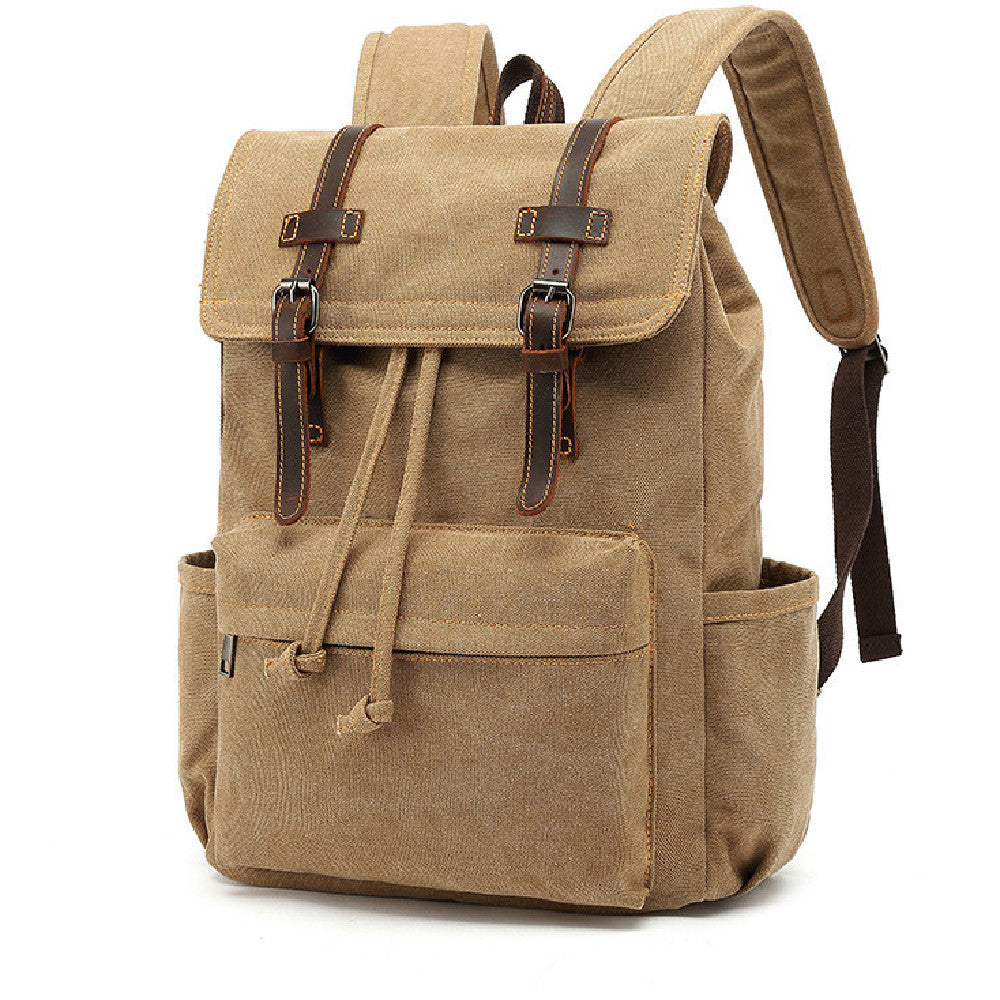 Men&#39;s Backpack Vintage Crazy Horse Leather Outdoor Travel Canvas Bag
