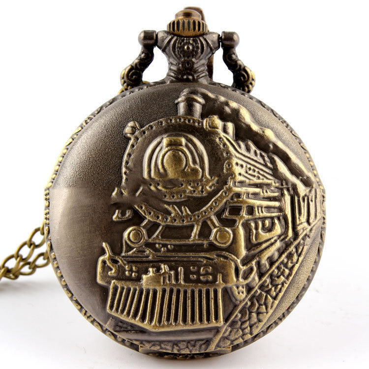 Hollow Train Head Large Classic Version Nostalgic Quartz Pocket Watch