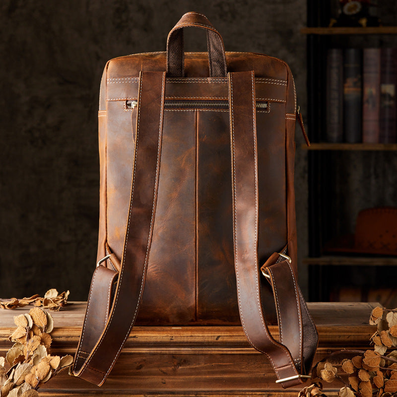 Men&#39;s Handmade Crazy Horse Leather Backpack