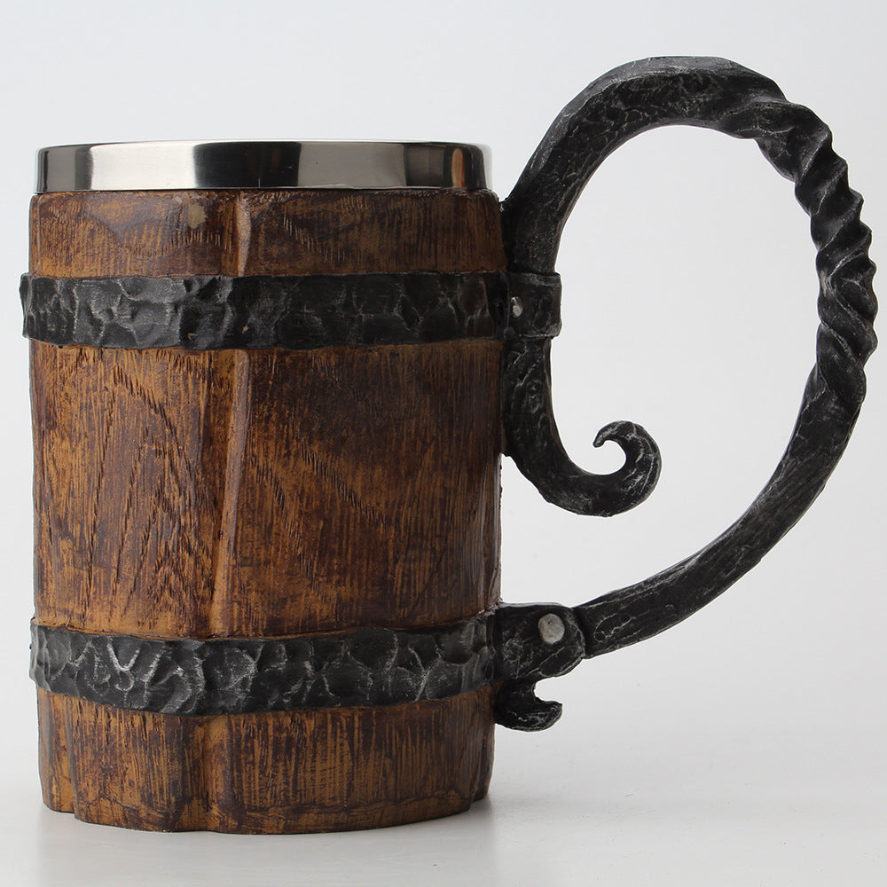 Beer Large-capacity Simulation Wooden Mug Stainless Steel