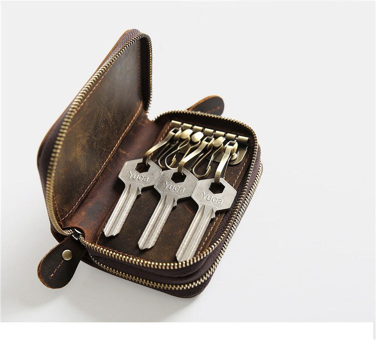 Retro Leather Hand-held Short Key Bag