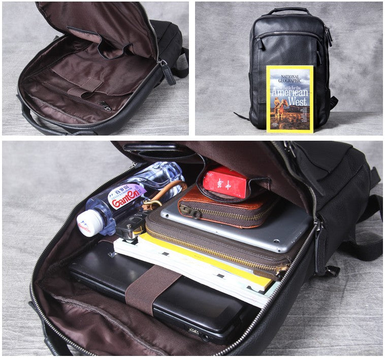 Leather Backpack Men&#39;s Handmade First Layer Cowhide Travel Backpack