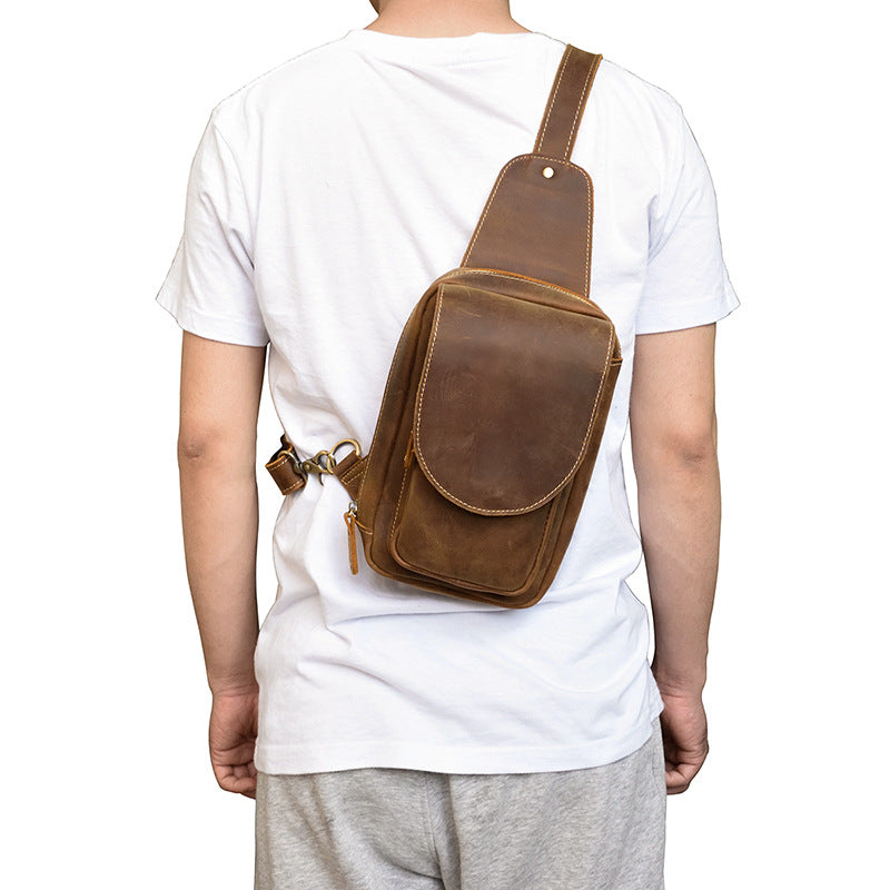 Men&#39;s Leather Chest Sports Shoulder Messenger Bag