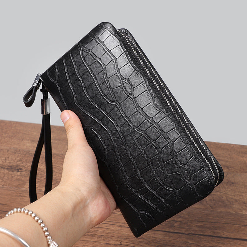 Men&#39;s Leather Long Zipper Multiple Card Slots Wallet