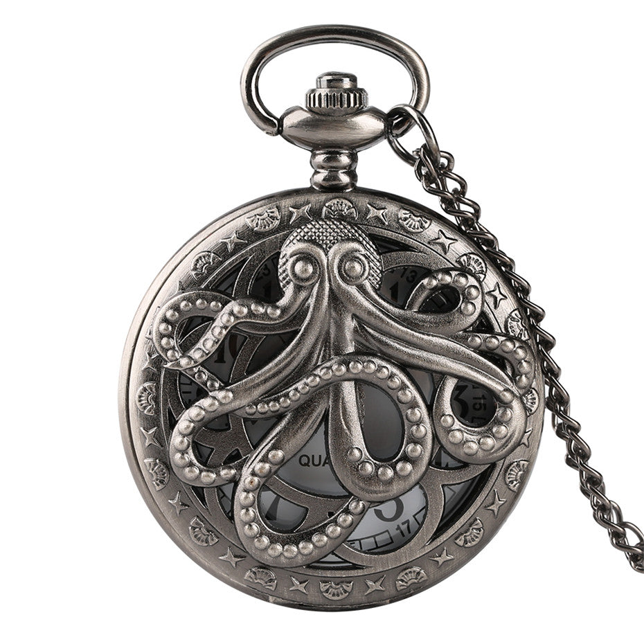 Vintage Skeleton Octopus Flap Large Quartz Pocket Watch