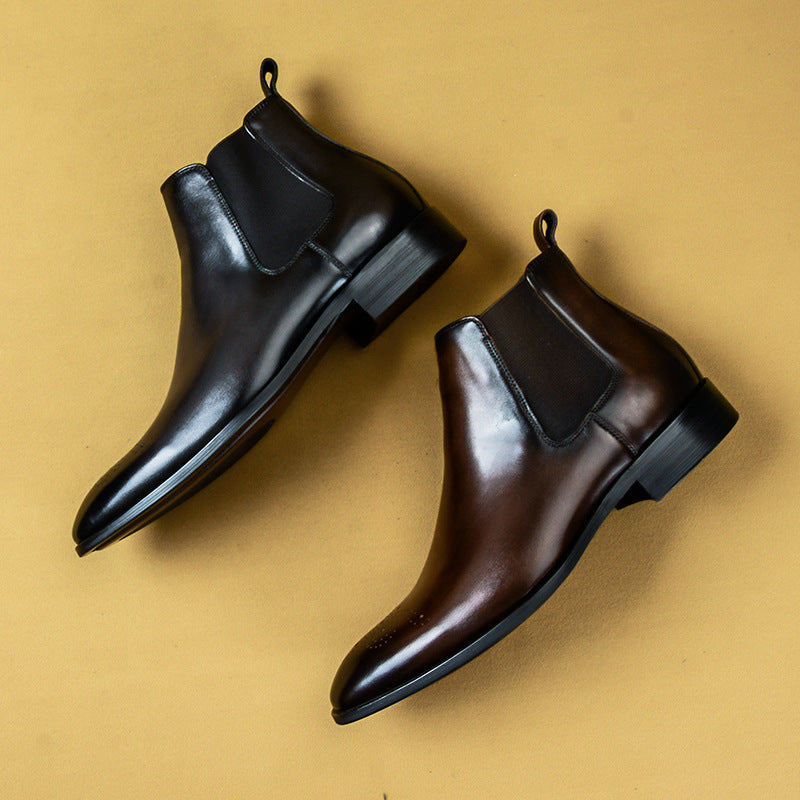 Men&#39;s Retro Cowhide Winter High Top Leather Shoes