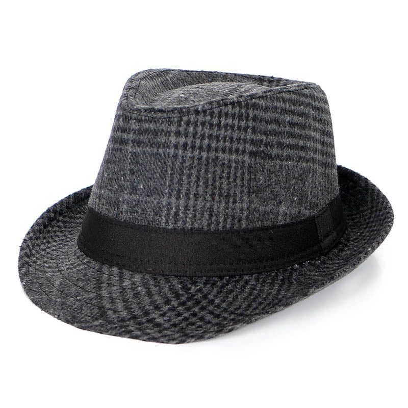 Autumn And Winter New Woolen Cloth Men&#39;s Top Hat Men&#39;s British Retro Fashion Plaid Fedora Hat