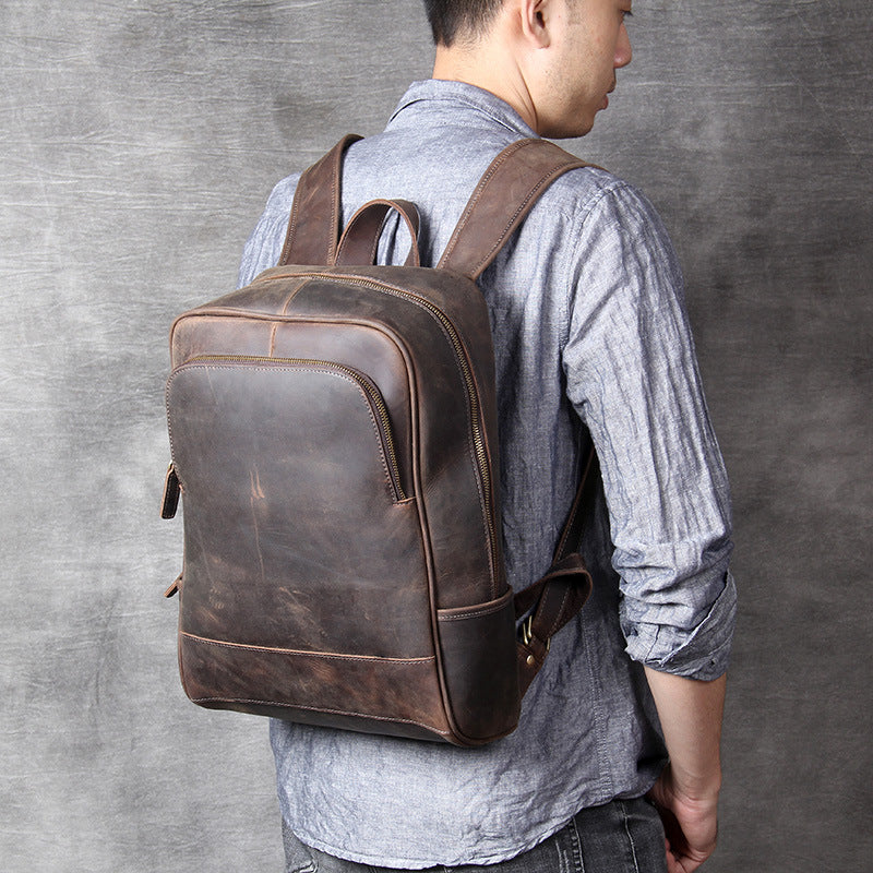 Retro First Layer Cowhide Men&#39;s Backpack Leather