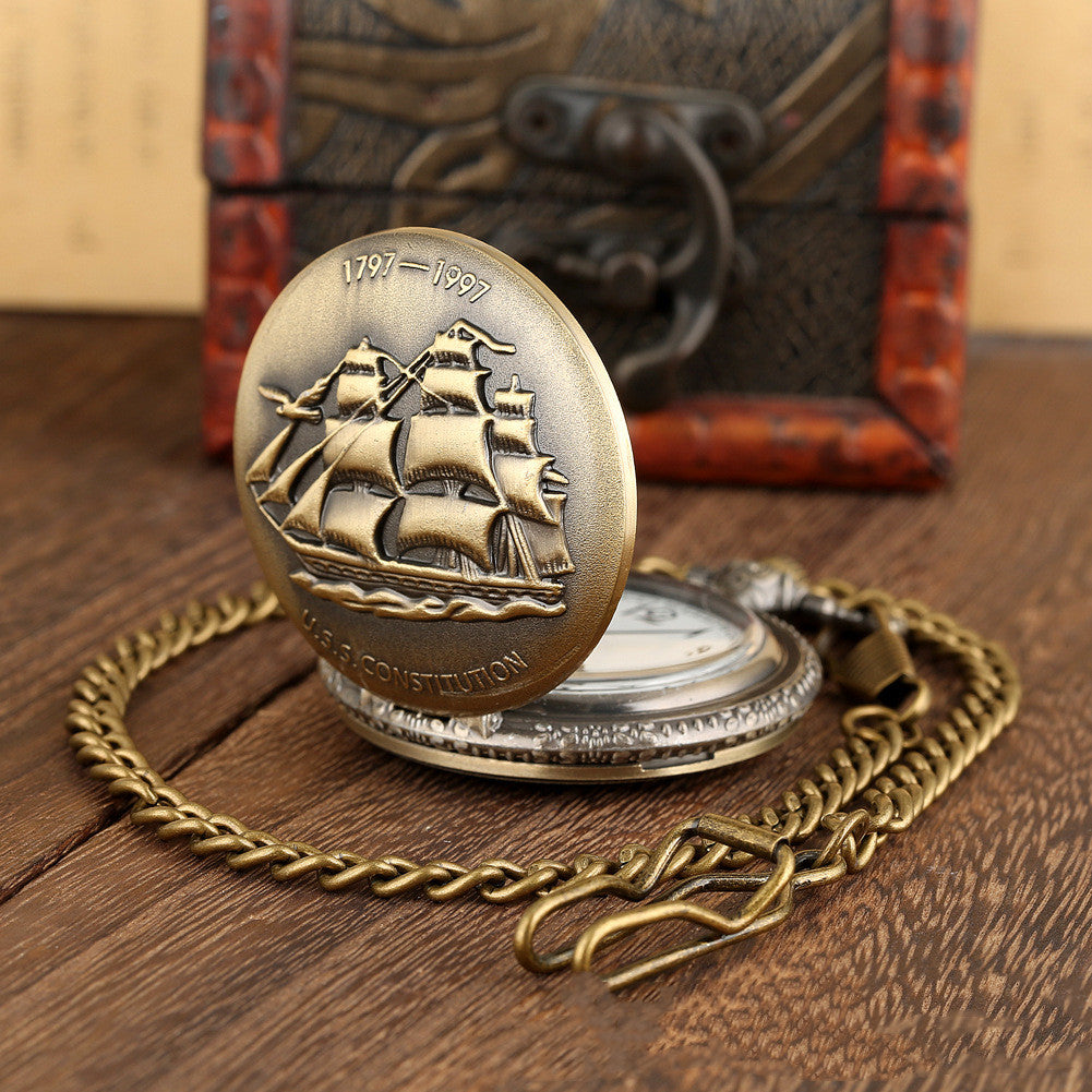 Smooth Sailing Boat Flip Large Quartz Pocket Watch