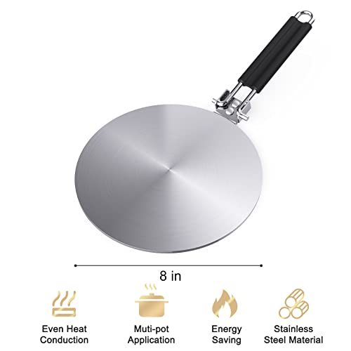 Heat Diffuser Simmer Ring Plate, Stainless Steel With Stainless Handle, Induction Adapter Plate For Gas Stove Glass Cooktop Converter, Flame Guard Induction Hob Pans, 7.5Inch &amp; 8Inch &amp; 9.25 Inch