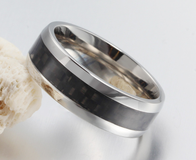 Black Carbon Fiber Inlay Men&#39;s Wedding Brand Ring Stainless Steel Jewelry Dropshopping 8mm