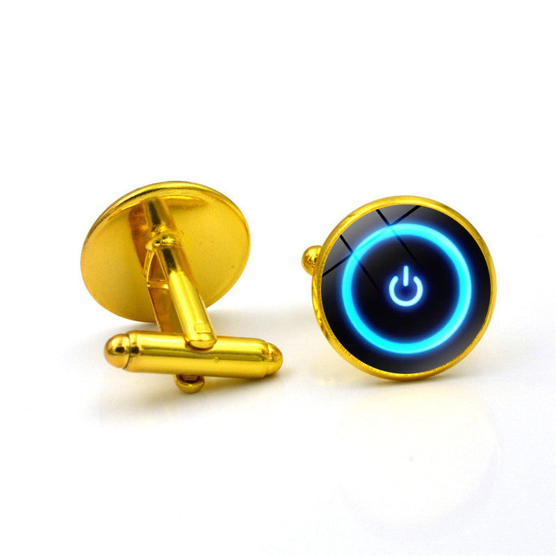 Power Button Time Gem Men&#39;s Silver Metal Alloy Cufflinks