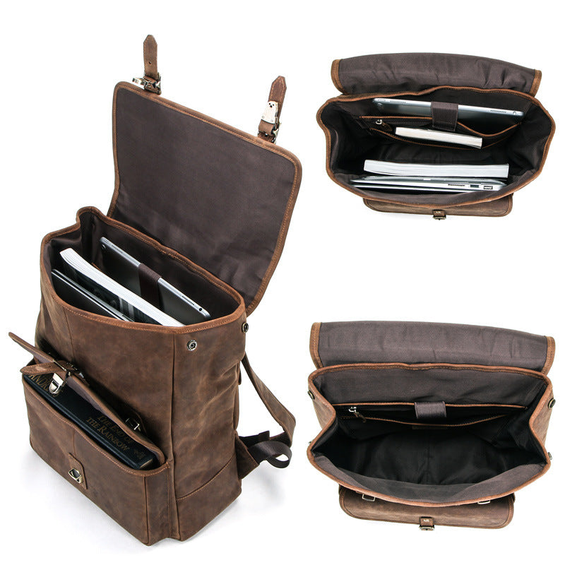 Black Angel Retro Crazy Horse Leather Men&#39;s Backpack