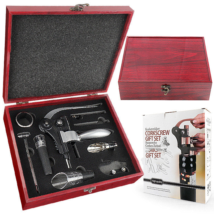 Red Bright Pattern Box Rabbit Head Red Wine Bottle Opener Wine Pourer Wine Set