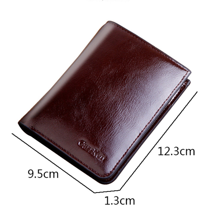 Men&#39;s Wallet Short Zipper Buckle Oil Wax Leather