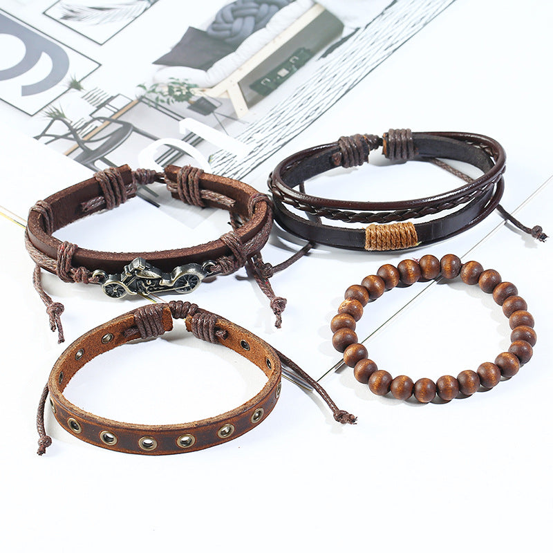Vintage Braided 4-piece Cowhide Bracelet