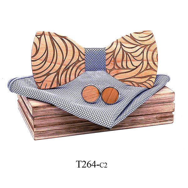 Solid Wood Wooden Suit Broken Flower Pattern Bow Tie