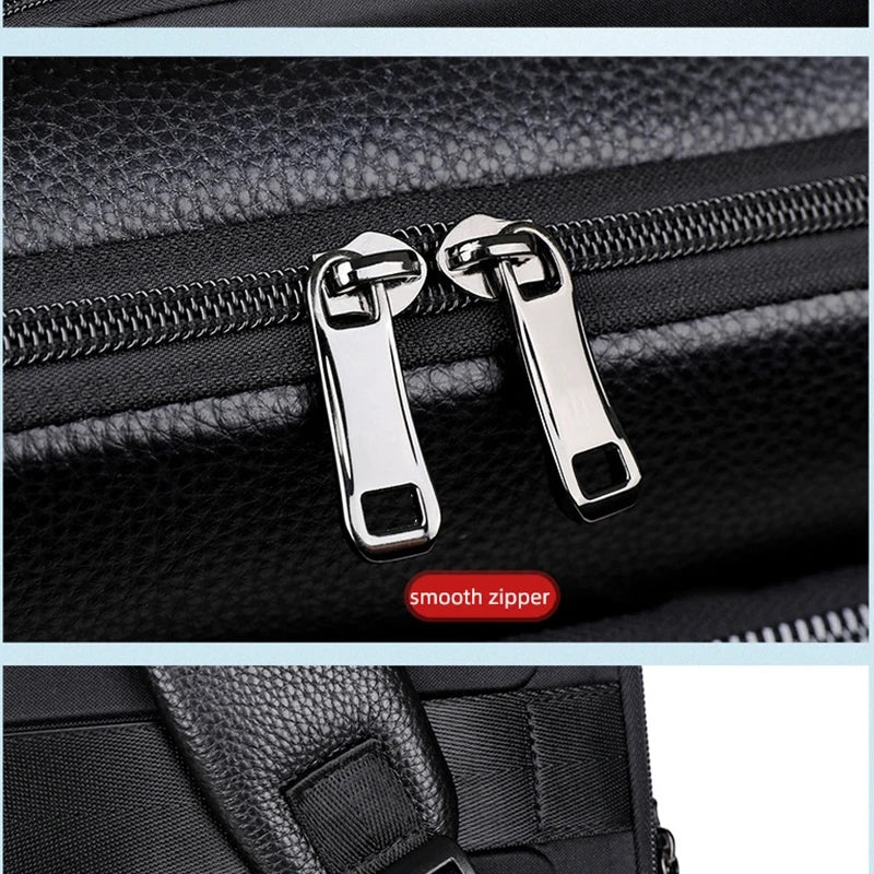 Men&#39;s Leather USB Charging Waterproof And Anti-theft Large Capacity Travel Bag