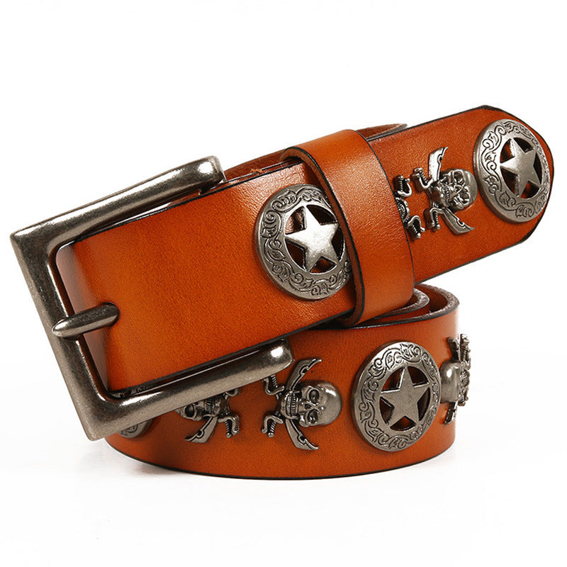 Unisex Men&#39;s And Women&#39;s Leather Belt With Rivets