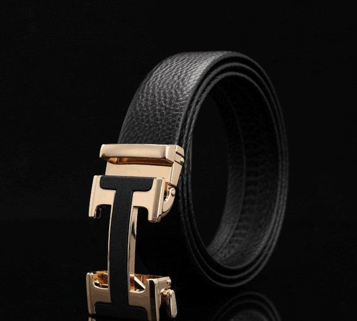 Automatic buckle men&#39;s belt leather lychee pattern