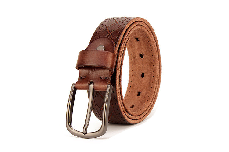 Men&#39;s leather pin buckle head leather