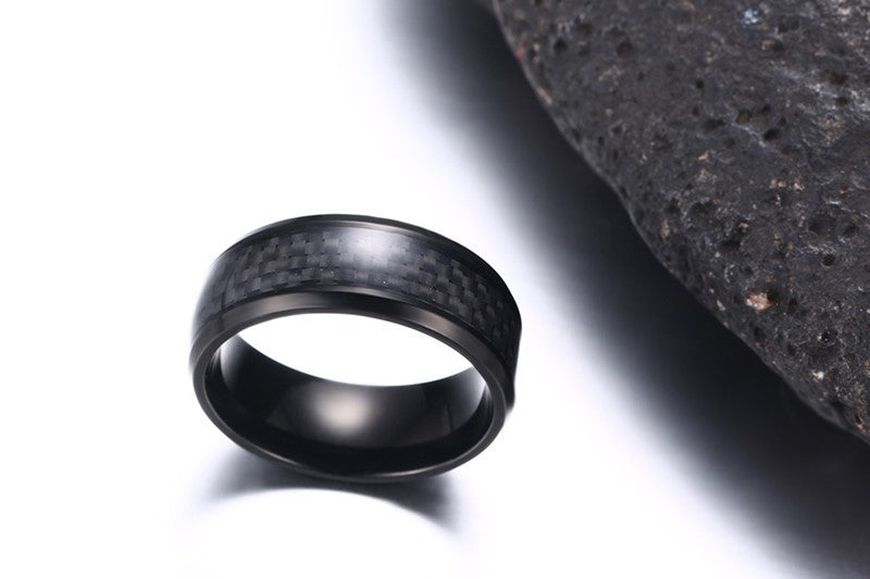 Black Carbon Fiber Inlay Men&#39;s Wedding Brand Ring Stainless Steel Jewelry Dropshopping 8mm