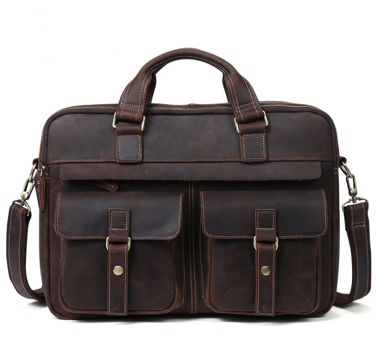 Genuine men&#39;&#39;s bags retro men&#39;&#39;s business bags briefcase cowhide oblique Bag 15.6 inch Laptop Bag