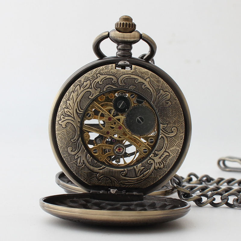 Pocket Watch Men&#39;s Flying Dragon Clamshell Hollow Roman Scale Pocket Watch