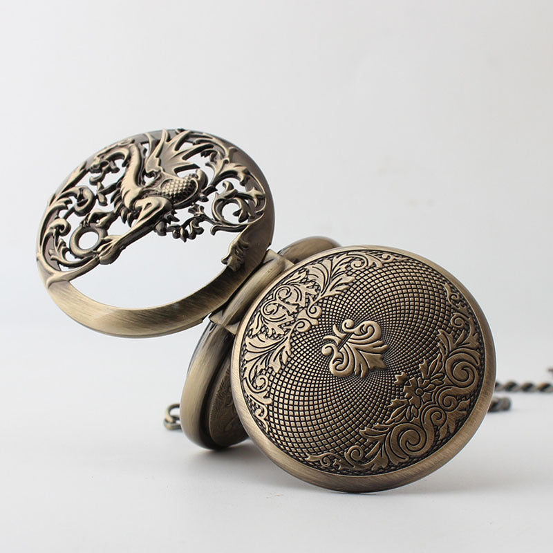 Pocket Watch Men&#39;s Flying Dragon Clamshell Hollow Roman Scale Pocket Watch