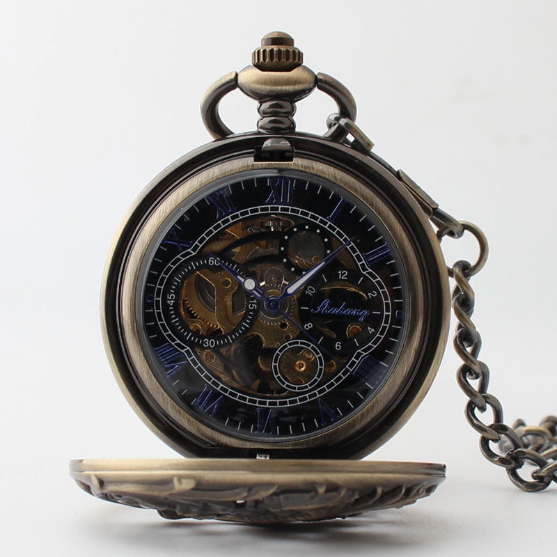Pocket Watch Men&#39;s Flying Dragon Clamshell Hollow Roman Scale Pocket Watch