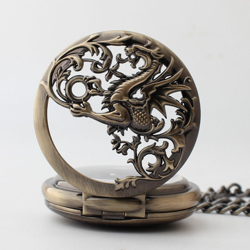 Pocket Watch Men&#39;s Flying Dragon Clamshell Hollow Roman Scale Pocket Watch