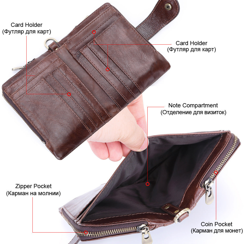 Top layer cowhide buckle zipper bag casual leather bag
