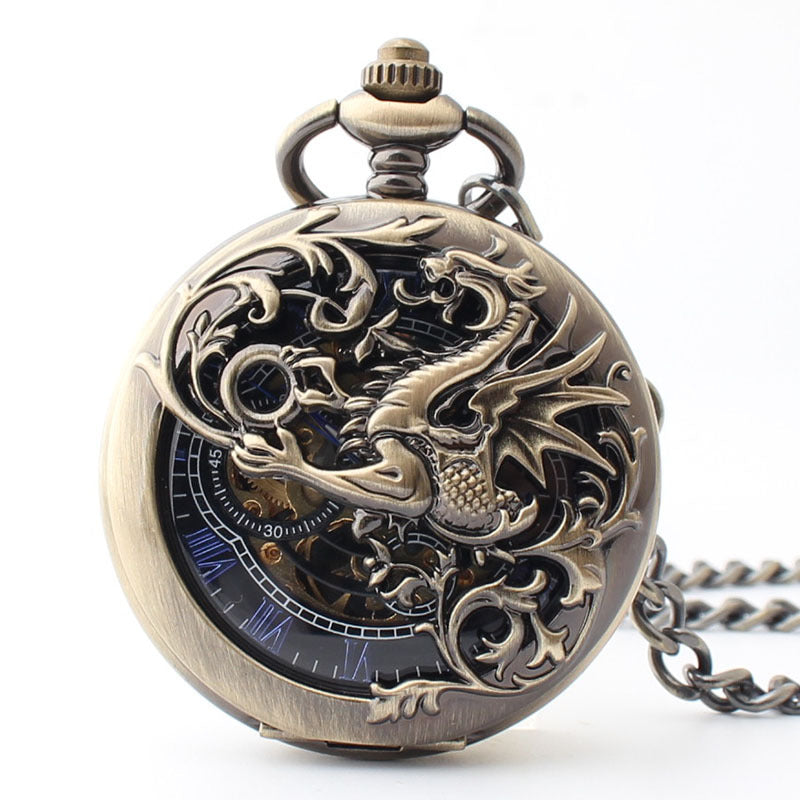 Pocket Watch Men&#39;s Flying Dragon Clamshell Hollow Roman Scale Pocket Watch