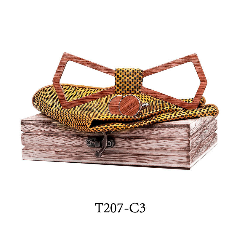Hollow carved solid wooden bow tie celebration gift