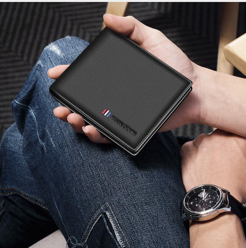 Wallet men&#39;s short leather youth ultra-thin wallet genuine leather cross section student wallet