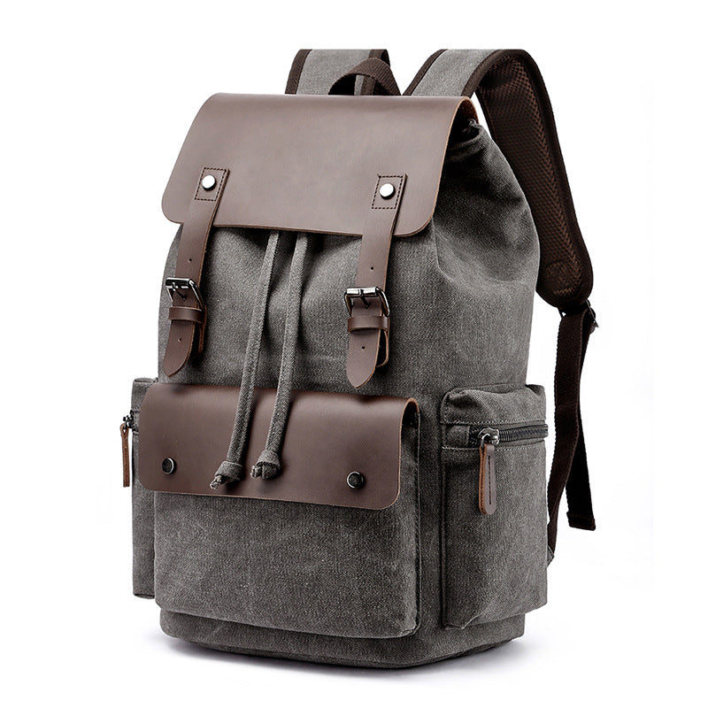 Casual Canvas Backpack Men&#39;s Business Laptop Bag With Buckle Drawstring Design