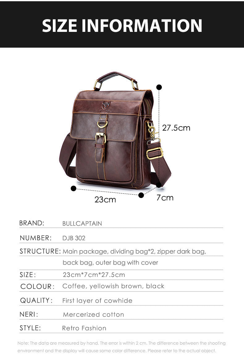 First Layer Cowhide Men&#39;s Casual One Shoulder Messenger Bag