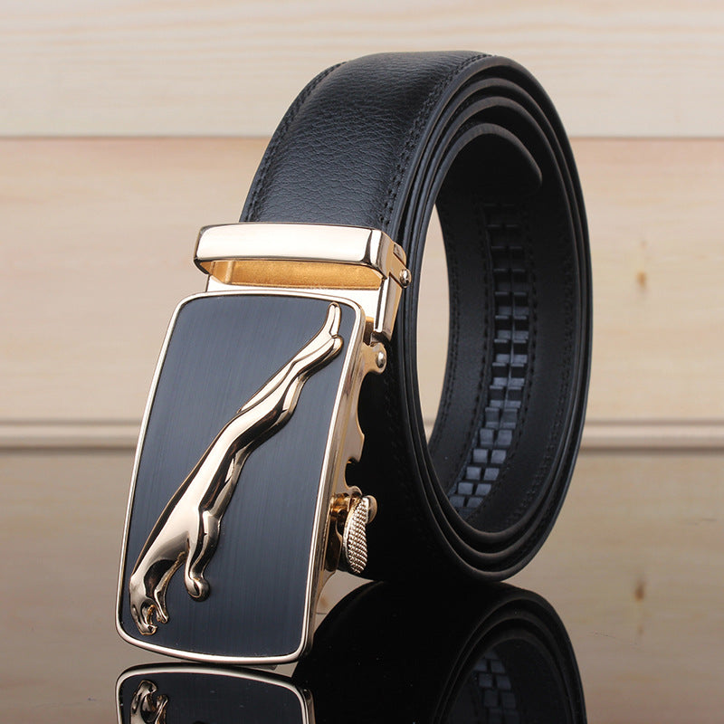 Men&#39;s belt leather automatic buckle Leopard pure leather belt