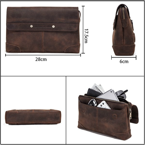 Retro Multifunctional Crazy Horse Leather Men&#39;s Clutch